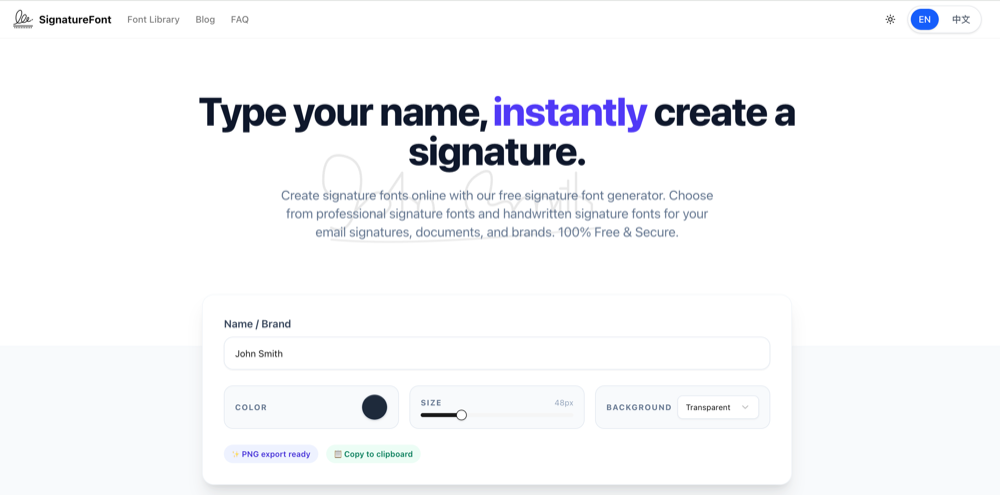 SignatureFont Homepage Overview